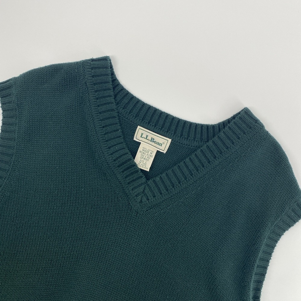 LL Bean Sweater Vest Mens Large Green V Neck Preppy Minimalist Office Casual